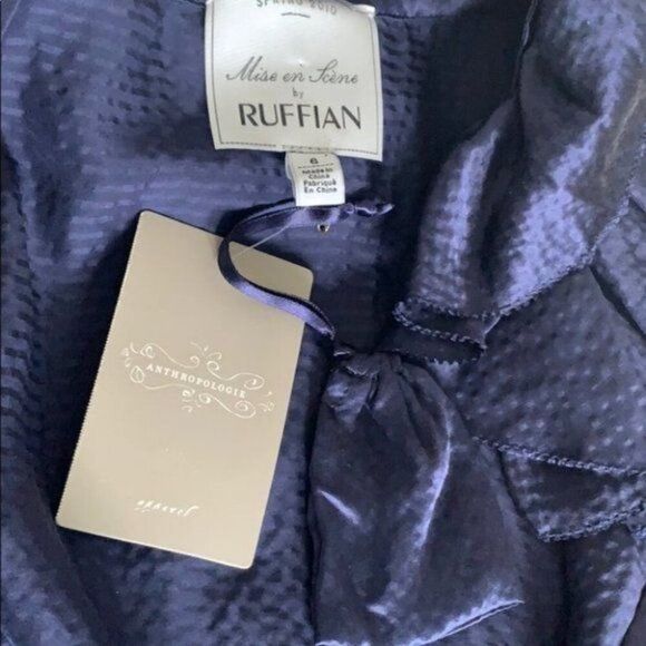 Anthropologie Mise en Scene by FUFFIAN Women Ruffled Blue Silk Blouse Size 6 - Picture 7 of 7